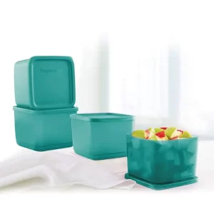 1 Ltr Tupperware Plastic Container With Lid - Green, (4 Pcs)