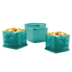 1 Ltr Tupperware Plastic Container With Lid - Green, (4 Pcs)