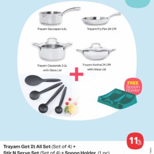 Trayam Get It All Set (Set of 4) + Stir N Serve Set (Set of 4) + Spoon Holder (1 Pc)