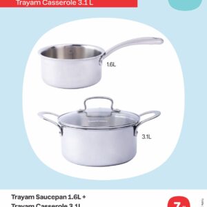 Trayam Sauce Pan 1.6Ltr Trayam Casserole Pan 3.1Ltr