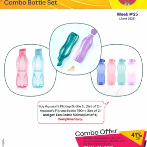 Aquasafe Fliptop Bottle 1L (Set of 2) + Aquasafe Fliptop Bottle 750ml (Set of 2) + Eco Bottle 500ml (Set of 4)