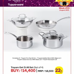 Trayam Fry Pan 24cm + kadhai 24cm + Cassrole 3.1L + Saurcepan 1.6L (Set of 4)