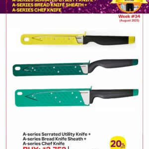 A-SERIES SERRATED UTILITY. KNIFE + A-SERIES BREAD KNIFE SHEATH + A-SERIES CHEF KNIFE