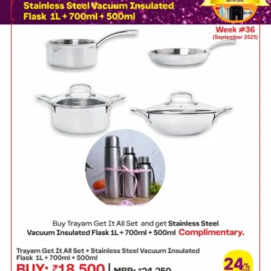 Trayam Get It All Set + Stainless Steel Vacuum Insulated Flask 1L + 700ml + 500ml