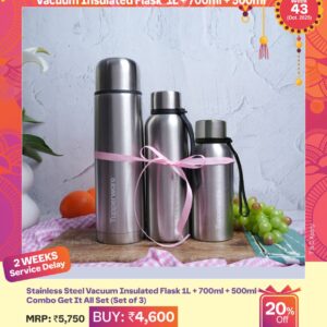 Stainless Steel Vacuum Insulated Flask 1L + 700ml + 500ml (Set of 3)