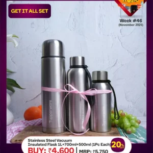 Stainless Steel Vacuum Insulated Flask 1L + 700ml + 500ml (1 pc each)